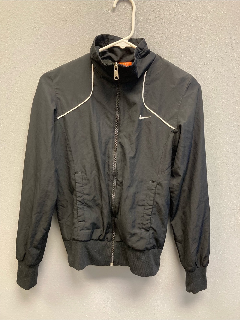 Retro Y2K Style Nike Athletic Dept Women’s Track Jacket Black White Piping XS